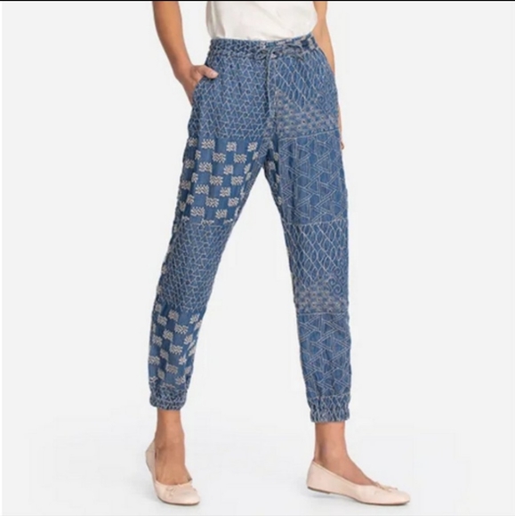 Johnny Was Denim - Johnny Was Biya Embroidered Drawstring Denim Pants Size XL